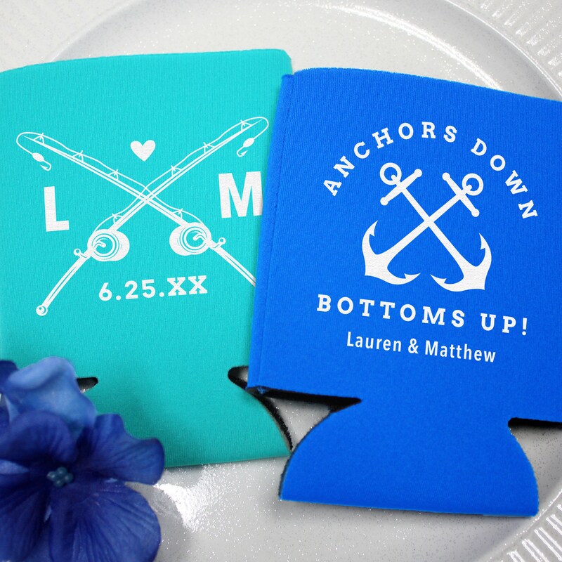 Anchors Down, Bottoms Up, Fishing Wedding Can Cooler